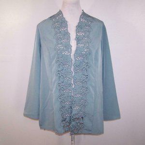 Chic Women's Lace-Trimmed Cardigan in Soft Blue